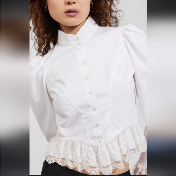 NWOT Batsheva 6 Grace Blouse White 
Victorian Cottagecore Prairie Lace Poplin - Picture 3 of 11